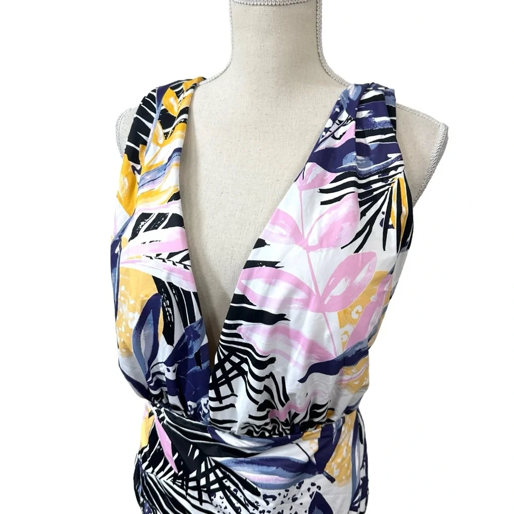 SwimRX One Piece Swimsuit Size 2X Tropical Print Plunge Beach Vacation Resort